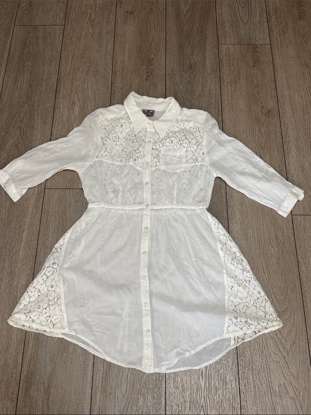 Free people White Lace-Panel Button-Front Shirt Dress
